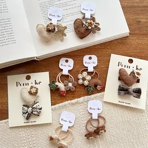 Handgemaakte Vilt Haaraccessoires Bloemen Hart Beer Patroon Haarspelden En Haarelastiekjes Voor Kinderen Meisjes Koreaanse Bosstijl