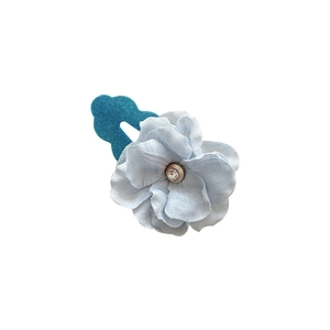 Elegant blue fabric flower hair clip with sparkling crystal rhinestone for girls