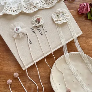 Korean Style Sweet Kids Flower Lace Embroidery Headband French Vintage Handmade Floral Hair Clip For Girls Children Accessories