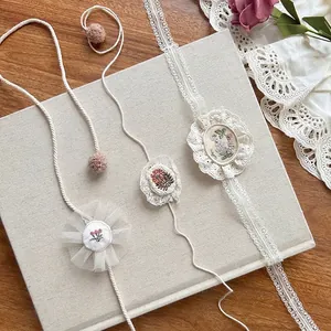 Handmade floral lace embroidery hairband and clips set for girls in vintage style