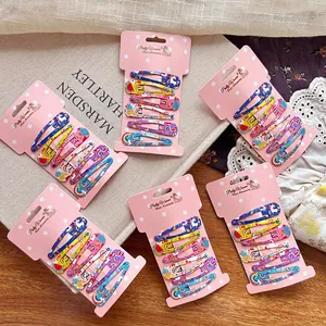 Kids Cartoon Printed Metal Hair Clips Set Pink Unicorn Rainbow Watermelon Pattern Decorative Accessory For Girls Daily Style