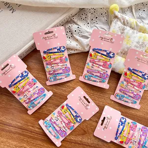 Set of colorful cartoon snap hair clips for girls featuring unicorn and rainbow patterns