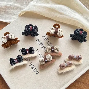 Pinces à Cheveux Douces Pour Enfants Et Pince Crabe Nœud En Tissu Avec Fausse Künstliche Perle Style Coréen Pour Filles Quotidien