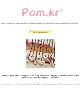 Detail view of mini plush cartoon animal pendants and adjustable cords for children