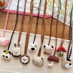Handmade Cute Cartoon Fabric Animal Pendant Necklace For Kids Embroidered Mushroom Panda Bear Rabbit Cloth Jewelry Necklace