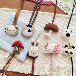 Handmade fabric cartoon charms including cat bear and mushroom for autumn accessories