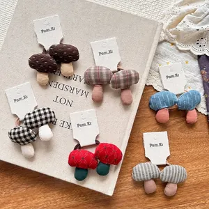 Kids Mushroom Shaped Cloth Hair Ties 3D Padded Fabric Elastic Hair Bands Embroidery Plaid Polka Dot Hair Accessories For Girls