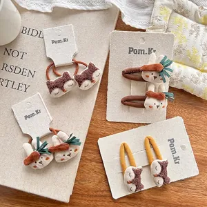 Lindas Pinzas para el Cabello y Gomas de Pelo de Animales Ciervo Conejo Bordadas a Mano para Niñas Accesorios de Tela de Felpa