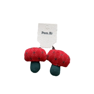 Set of two handmade plaid mushroom hair ties for kids with 3D embroidery and high elastic