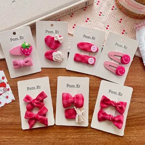 Pinces à Cheveux Douces pour Enfants Filles Nœud en Tissu Fraise Cœur Plaid Dentelle Fausse Künstliche Perle Barrettes Faites à la Main École Fête Accessoires de Cheveux
