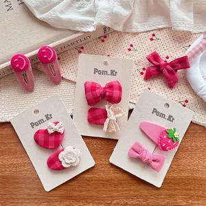 Lot de barrettes à cheveux faites main avec motifs cœur, fraise et nœud pour filles