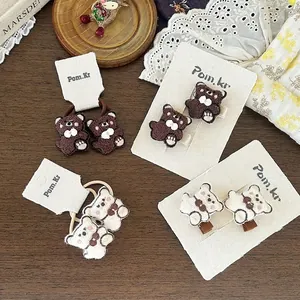 Set graziosi fermagli e elastici per capelli con orsetti di peluche per bambine marroni