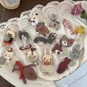 Handmade cute cartoon fabric brooch set with embroidery and lace details for bags and clothes