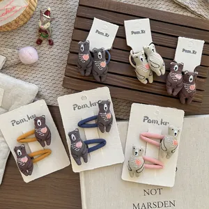 Joli ensemble de pinces à cheveux et élastiques ours de style coréen brodés