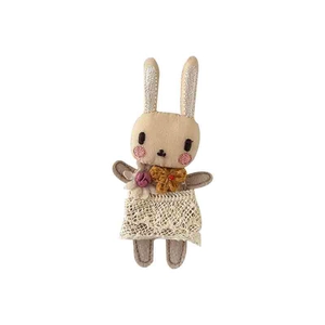 Cute Korean style bunny plush brooch handmade with cream fabric and lace details