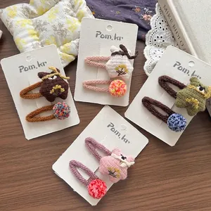 Coffret de barrettes à cheveux ourson en tricot pour filles avec pompons colorés variés