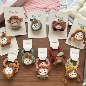 Handmade Cartoon Fruit Plush Hair Clip Sweet Stuffed Fabric Hair Tie For Kids Girls Decorative Strawberry Apple Hair Accessory