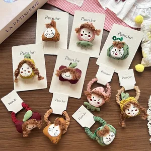 Cute embroidered fruit fabric hair clips and ties set for children with cartoon faces