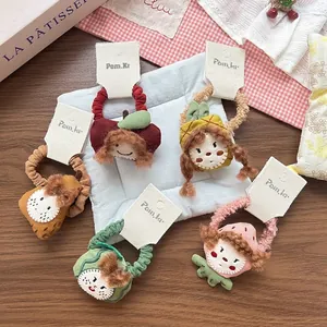 5-piece set of cute stuffed fruit hair ties featuring apple, pineapple and strawberry designs