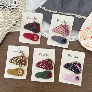 Barrettes À Cheveux À Nœud Et Fleurs Style Coréen Pour Filles Clips BB En Tissu Matelassé Fait Main Avec Motifs Floraux Pois