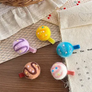 Korean Style Cute Wool Felt Planet Hair Clips For Girls Handmade Macaron Ice Cream Star Artificial Pearl Duckbill Clips Hair Accessories