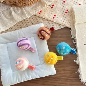 Five-piece wool felt planet hair clips for girls with sequins and pearls in soft colors