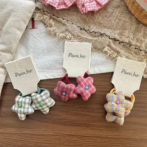 Kids Sweet Plaid Star Padded Cloth Hair Ties Korean Preppy Gingham Star Fabric Elastic Hair Bands Accessories For Girls