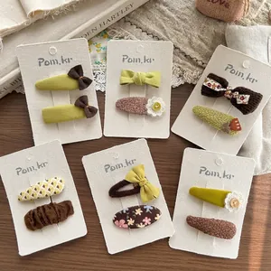 Set di fermagli per capelli coreani fatti a mano con fiocchi e fiori ricamati