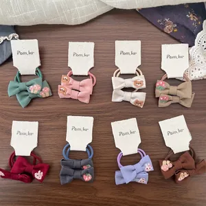 Korean Style Fabric Embroidered Bow Hair Ties Cartoon Strawberry Bear Animal High Elastic Ponytail Holder Kids Girls Hair Accessories