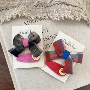 Lot de 2 Barrettes à Cheveux Nœud Plaid Mignon pour Enfants Épingles à Cheveux en Tissu Doux Avec Bouton pour Filles Accessoires de Cheveux