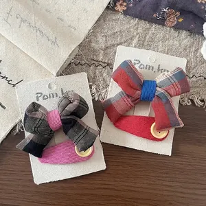 Lot de barrettes à cheveux nœuds à carreaux et boutons style coréen pour filles