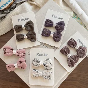 Fermagli per capelli a fiocco floreale in cotone con pizzo bianco per bambine
