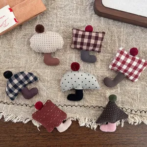 Handmade mushroom and umbrella fabric pins with cute pom-poms for clothes and bags