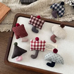 Cute Korean style handmade fabric charms with colorful patterns and soft pom pom details