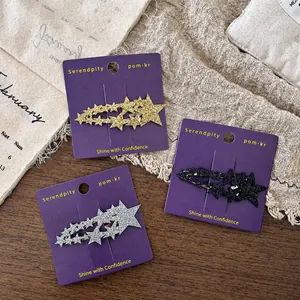 Kinder Glitzer Stern Haarklammern Funkelnde Legierung Seitenclips Koreanischer Stil Haarschmuck Für Mädchen Gold Silber Schwarz