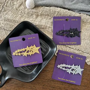Lila Karte Glitzerstern-Haarspangen in Gold, Schwarz und Silber für Mädchen und Kinder