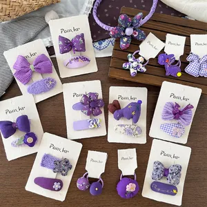 Koreanischer Stil Lila Stoff Schleife Blume Haarspangen Für Kinder Süße Nette Florale Hasenmuster Haargummis Für Mädchen Haarschmuck