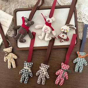 Korean Style Cute Fabric Bear Rabbit Pendant Handmade Embroidered Animal Keychain For Bag Accessories Women Kids Gift