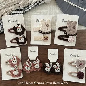 Koreanische braune Blumen Herz Haarklammern und Gummis Set für Mädchen Haarschmuck