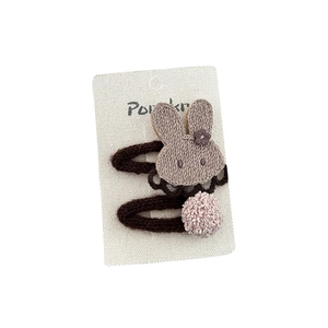 Süßes Set Kinder Haarspangen braun gestrickt mit lila Hase und rosa Pompon