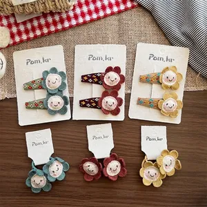 Süße Bestickte Blumen Haarklammern Und Haarbänder Für Mädchen Lächeln Gesicht Stoff Haarschmuck Für Kleinkinder Kinder Täglich