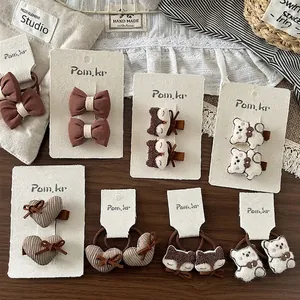Ensemble d'Accessoires Cheveux pour Enfants Style Coréen Doux Nœud en Tissu Cœur Peluche Ours Renard Pinces et Élastiques