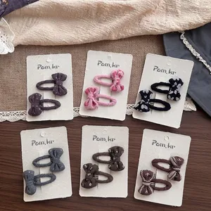 Lot de 6 paires de barrettes à nœuds en tissu faites à la main pour filles sur cartes