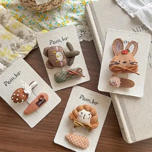 Barrettes à Cheveux en Tissu Brodé de Dessin Animé pour Enfants Filles Ours Lapin Champignon Fait à la Main