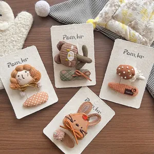 Lot de barrettes à cheveux en tissu avec broderie de lapin et pompons pour petites filles
