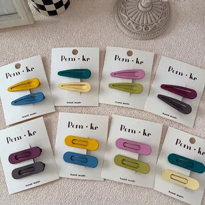 Korean Style Matte Candy Color Water Drop Hair Clips Frosted BB Snap Hairpins For Girls Kids Daily Hair Accessories
