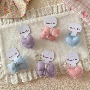 Élastiques à Cheveux Doux en Maille Forme Nœud et Cœur Fausses Künstliche Perles Haute Élasticité pour Enfants