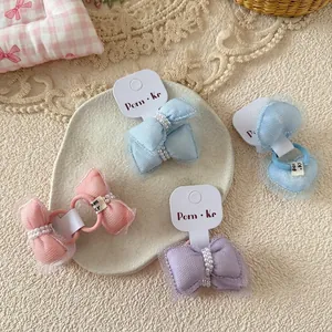 Élastiques à cheveux doux avec nœuds en dentelle et perles, styles cœur rose et bleu