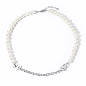 Collana Hip Hop Lettera M in Acciaio Inossidabile con Künstliche Perle Artificiali Catena a Maglia Gioielli Streetwear per Uomo Donna Festa