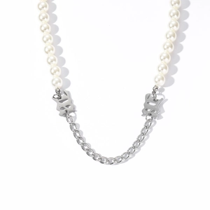 Collana hip hop con perle e acciaio al titanio con ciondolo lettera M per uomo e donna